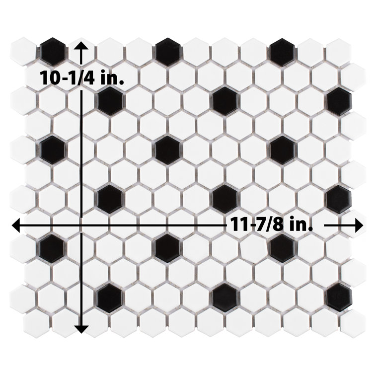 Madison 1" Hex Matte White and Black Porcelain Mosaic Tile