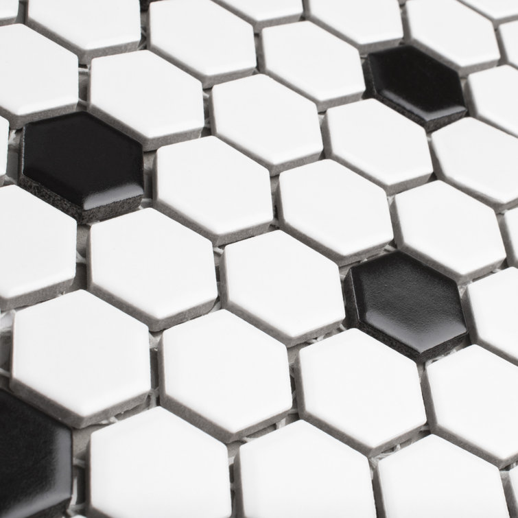 Madison 1" Hex Matte White and Black Porcelain Mosaic Tile