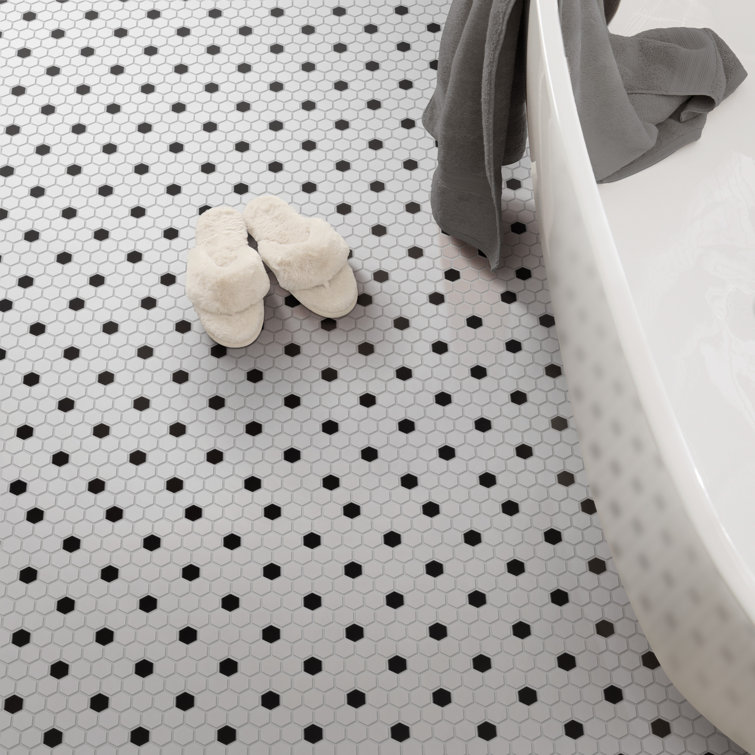 Madison 1" Hex Matte White and Black Porcelain Mosaic Tile