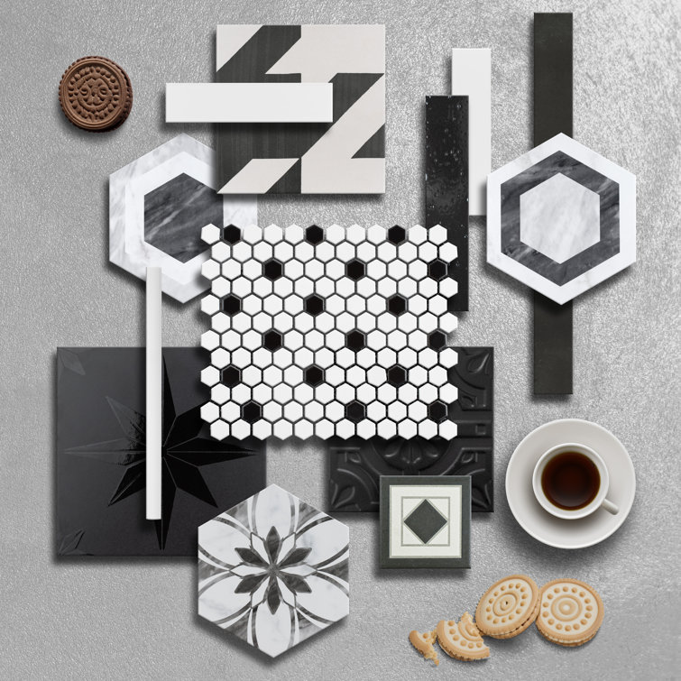 Madison 1" Hex Matte White and Black Porcelain Mosaic Tile