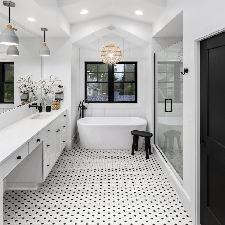Madison 1" Hex Matte White and Black Porcelain Mosaic Tile