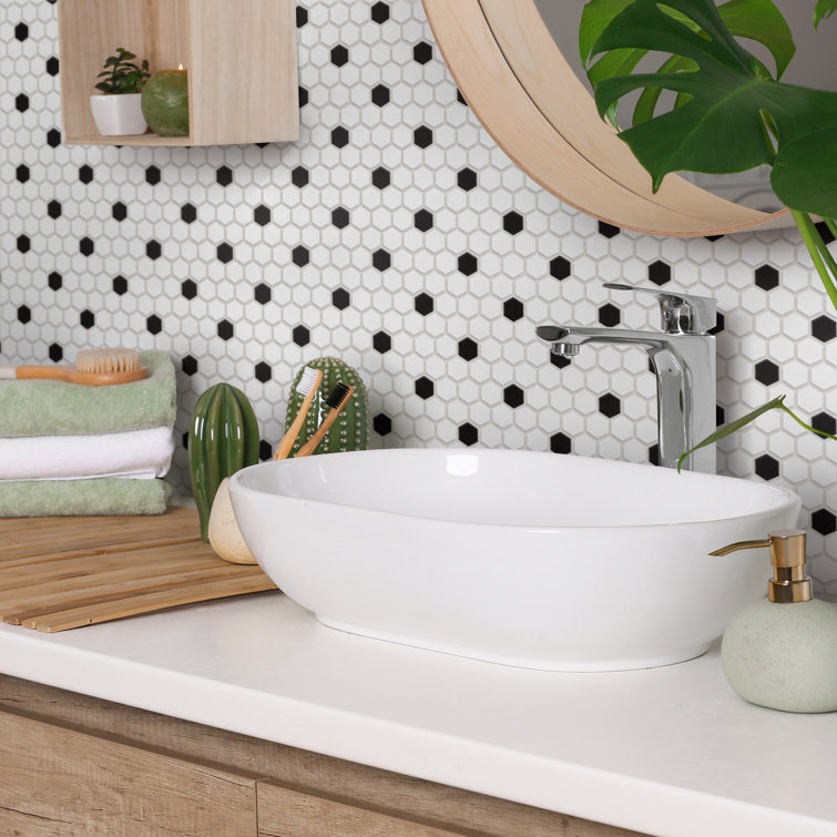 Madison 1" Hex Matte White and Black Porcelain Mosaic Tile