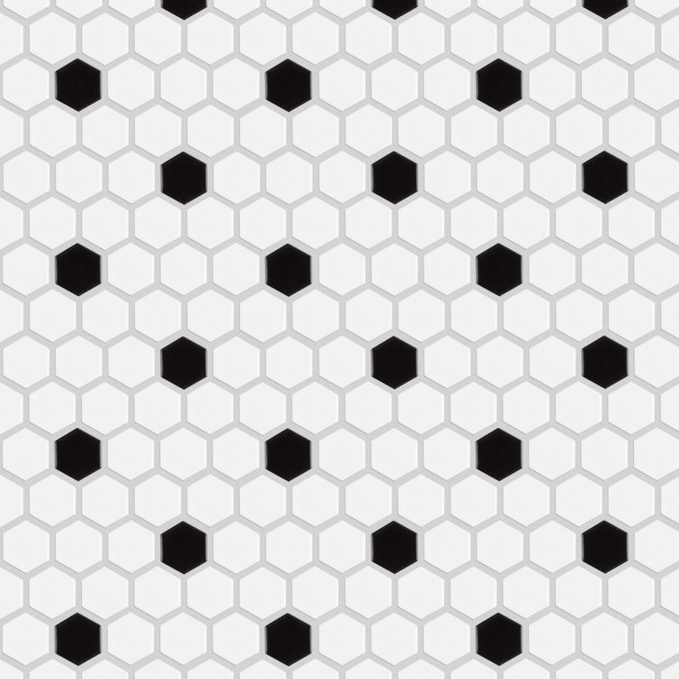Madison 1" Hex Matte White and Black Porcelain Mosaic Tile