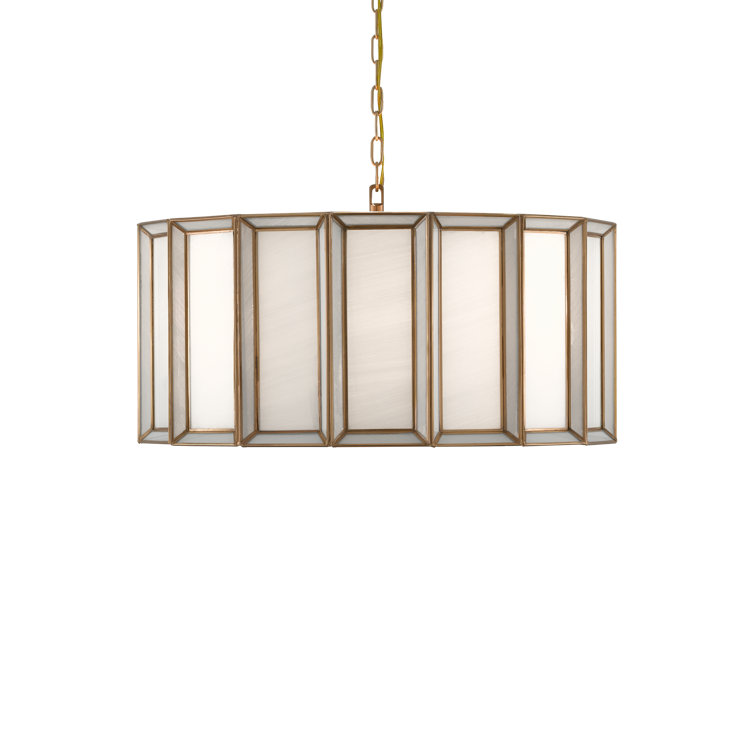 Antique Brass and White Glass Drum Chandelier