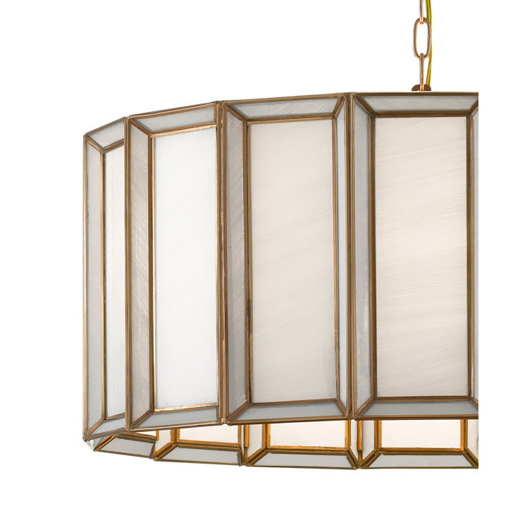 Antique Brass and White Glass Drum Chandelier