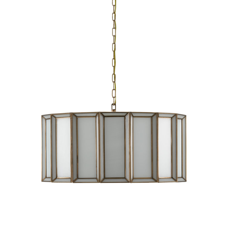Antique Brass and White Glass Drum Chandelier