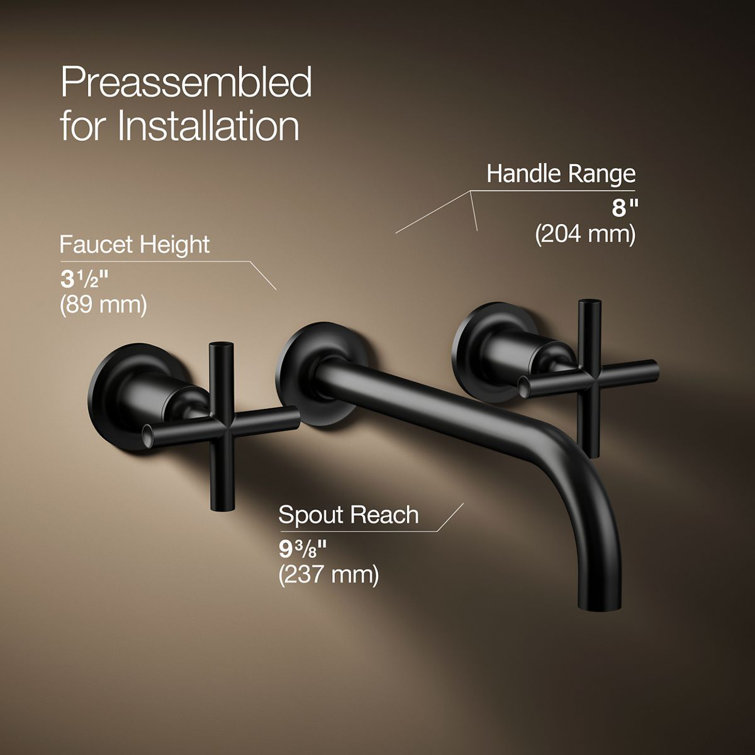 Purist Matte Black Wall-Mount Bathroom Faucet with Cross Handles