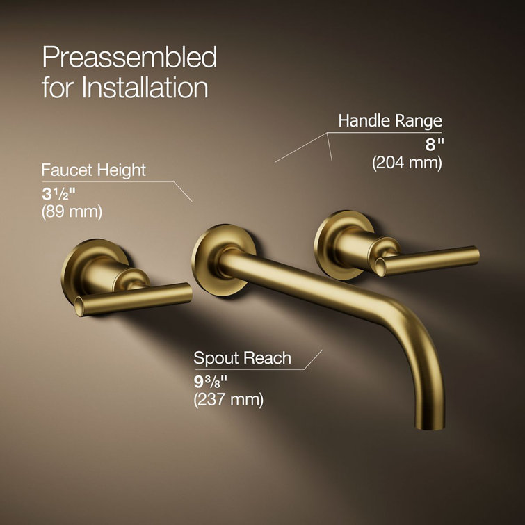 Purist Brushed Brass 2-Handle Low-Arc Wall-Mount Bathroom Faucet