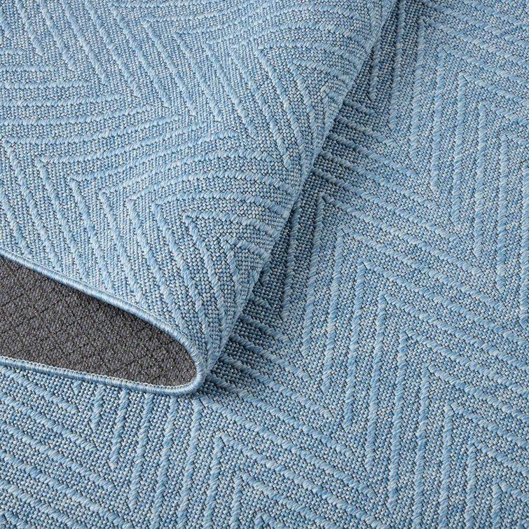 Blue Herringbone Textured Synthetic Washable Area Rug 10' x 14'