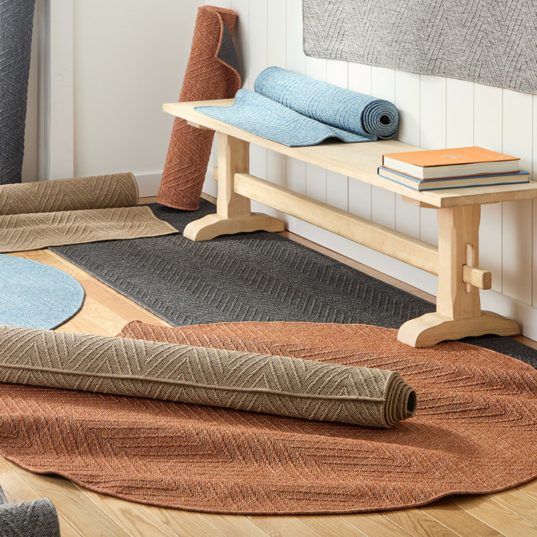 Blue Cotton and Polyester Herringbone Washable Runner Rug