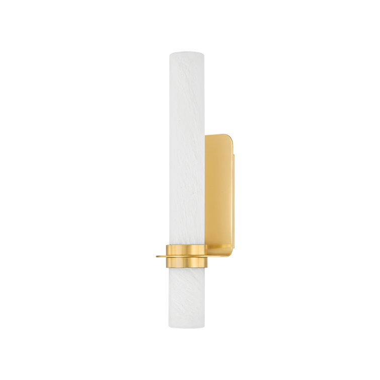 Aged Brass LED Wall Sconce with Matte Cloud Glass Shade