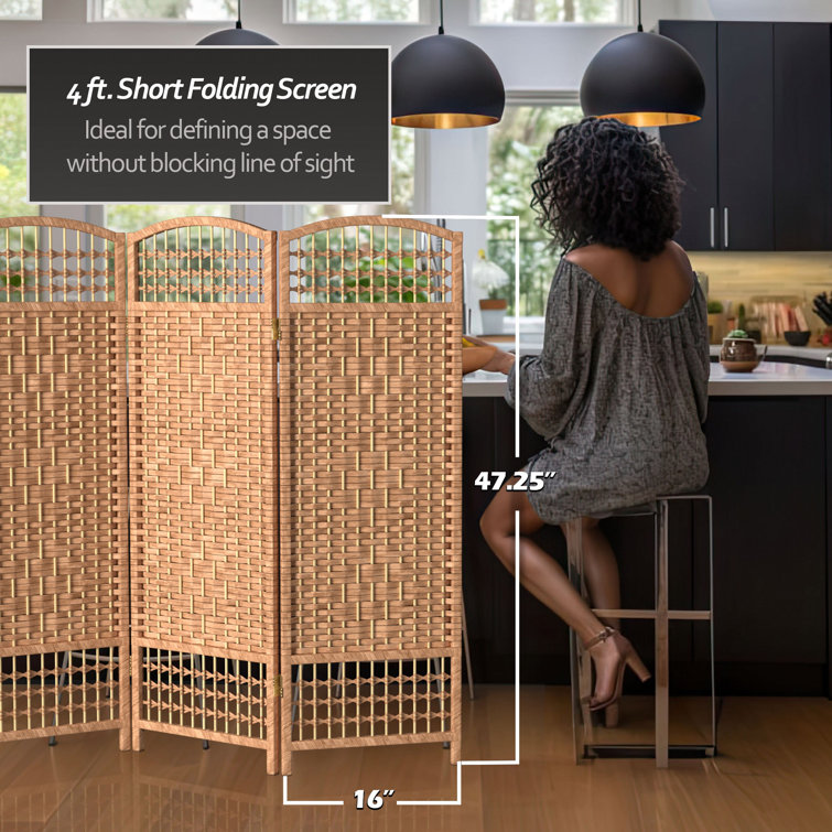 Natural 4 ft. Fiber Weave 3 Panel Room Divider