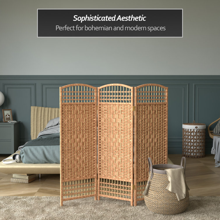 Natural 4 ft. Fiber Weave 3 Panel Room Divider