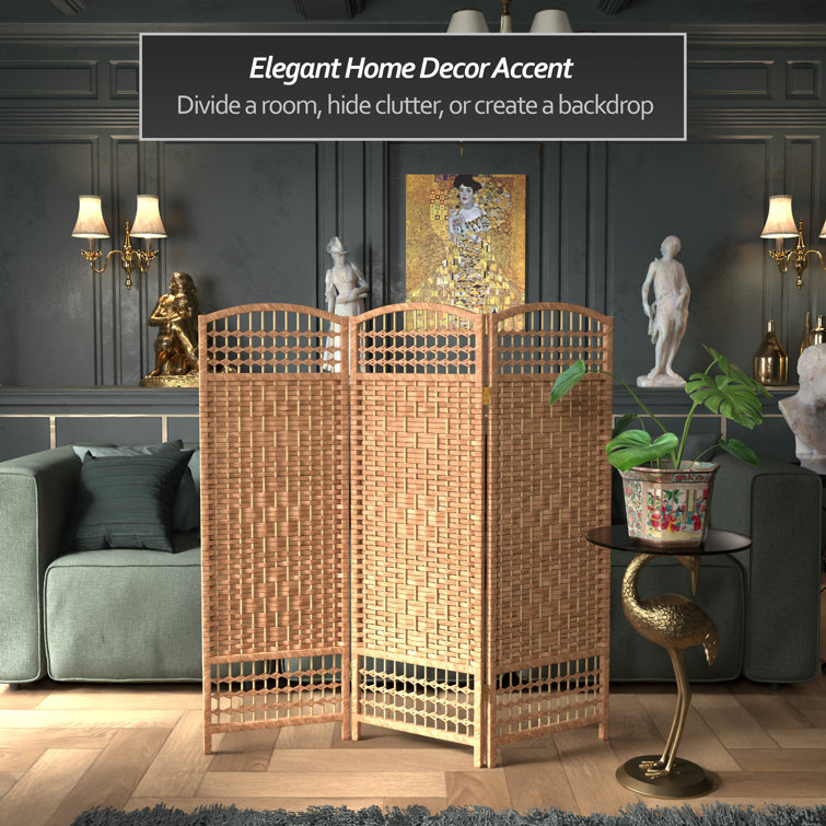 Natural 4 ft. Fiber Weave 3 Panel Room Divider