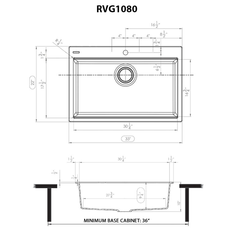 Midnight Black Granite Composite Drop-In Kitchen Sink