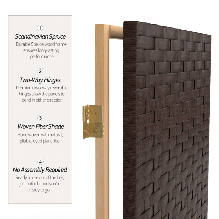 Dark Mocha 7 Ft Tall Woven Fiber Folding Room Divider with 6 Panels
