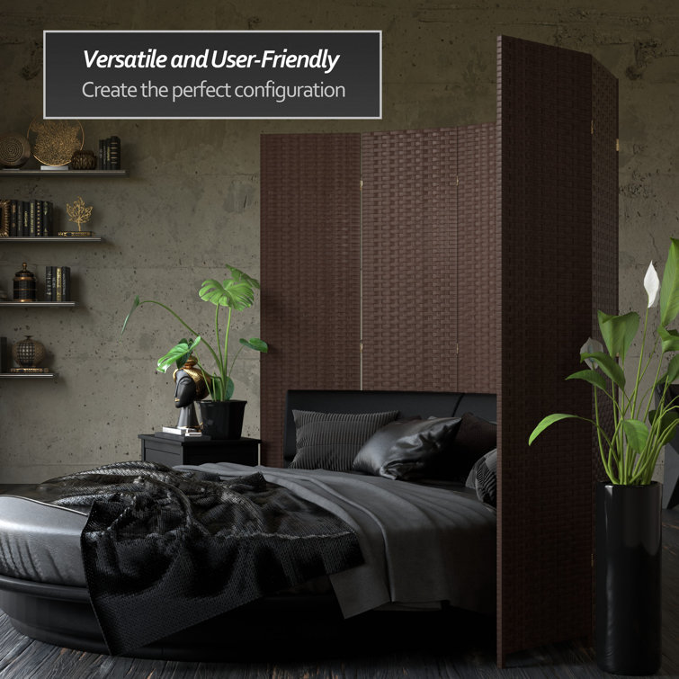 Tall Dark Mocha Woven Fiber 4-Panel Room Divider