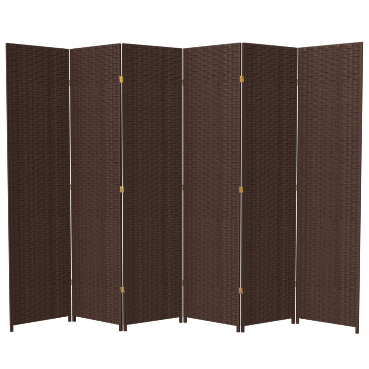 Dark Mocha 7 Ft Tall Woven Fiber Folding Room Divider with 6 Panels