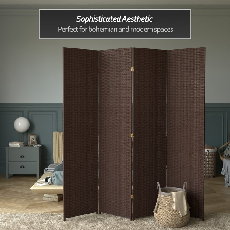 Tall Dark Mocha Woven Fiber 4-Panel Room Divider