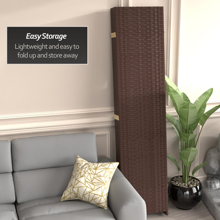 Dark Mocha 7 Ft Tall Woven Fiber Folding Room Divider with 6 Panels