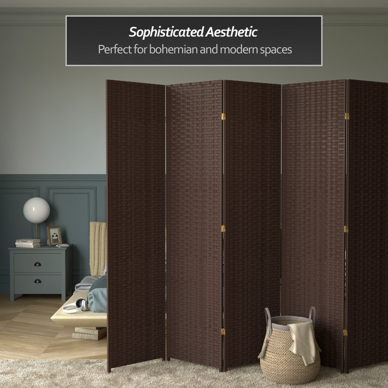 Dark Mocha 7 Ft Tall Woven Fiber Folding Room Divider with 6 Panels