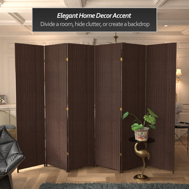 Dark Mocha 7 Ft Tall Woven Fiber Folding Room Divider with 6 Panels