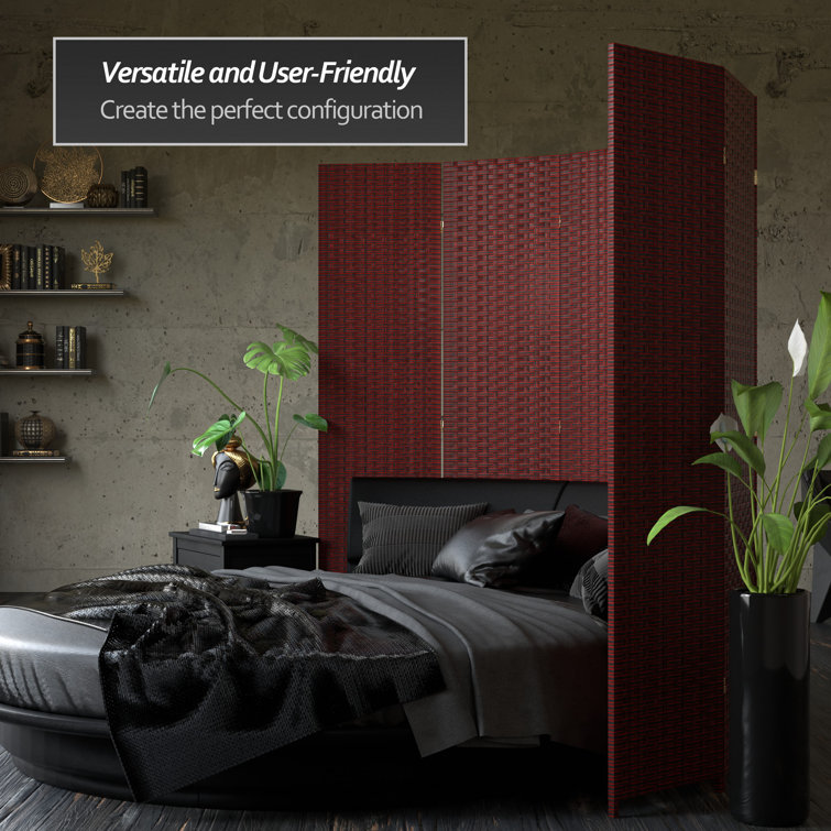 Red and Black 7 Ft Tall Woven Fiber 8-Panel Room Divider