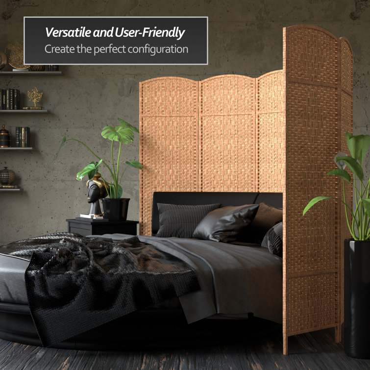 Natural Fiber 6-Panel Folding Room Divider with Diamond Weave