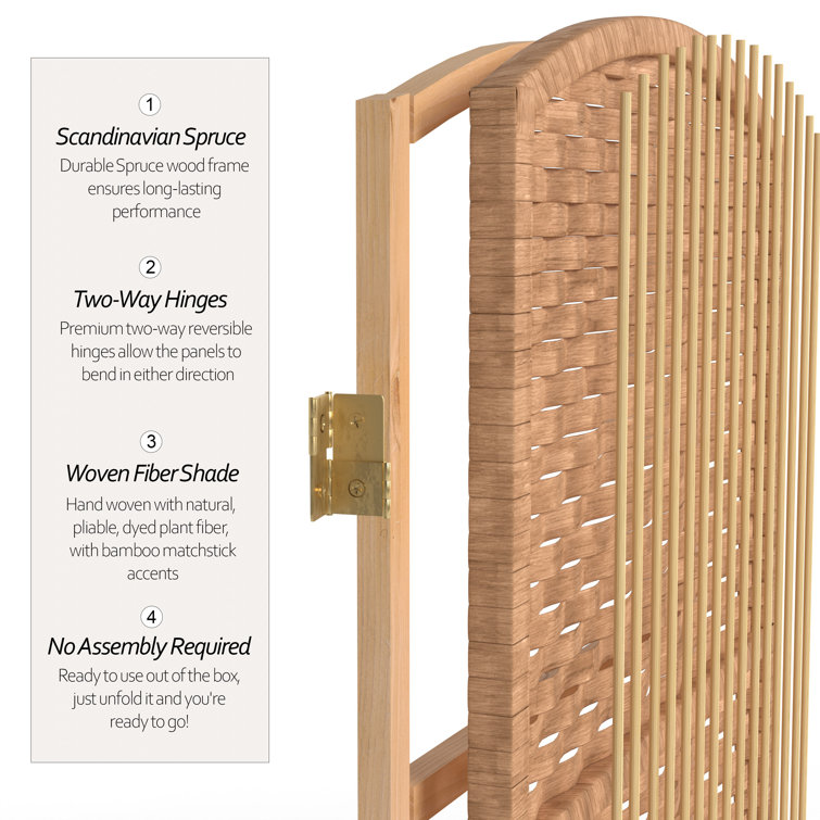 Natural Fiber 6-Panel Folding Room Divider with Diamond Weave