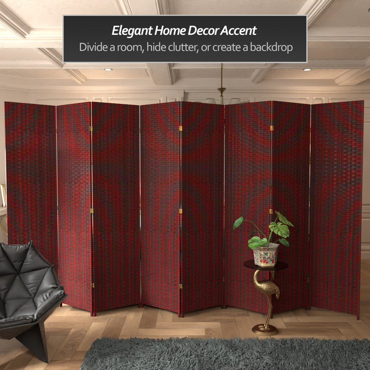 Red and Black 7 Ft Tall Woven Fiber 8-Panel Room Divider