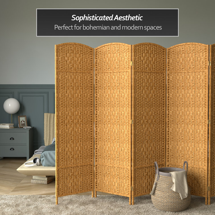 Light Beige Woven Plant Fiber 6-Panel Folding Room Divider