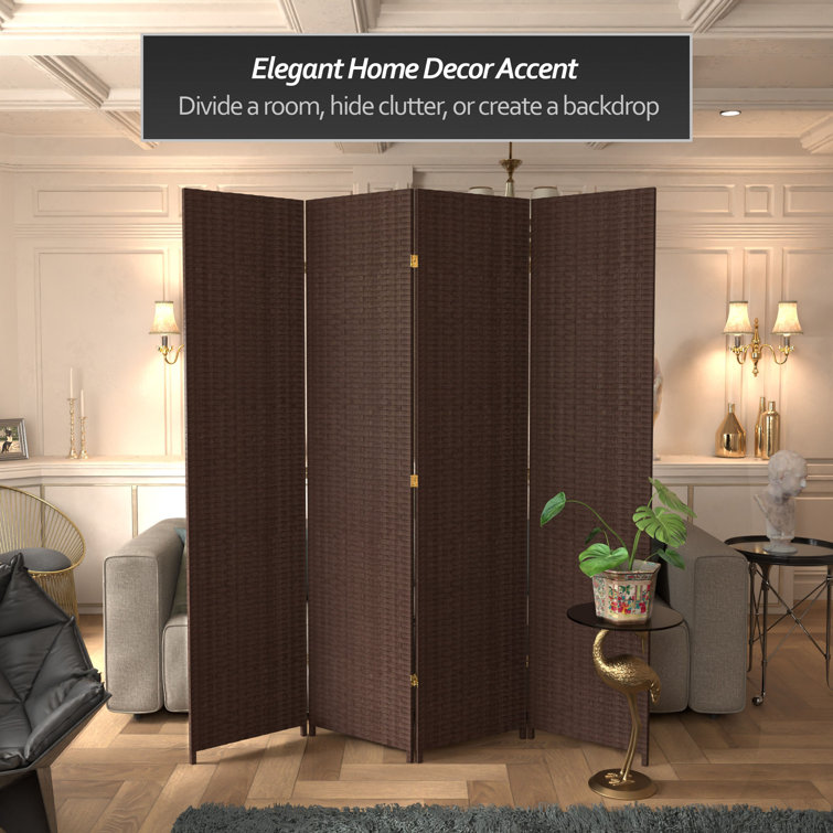 Tall Dark Mocha Woven Fiber 4-Panel Room Divider