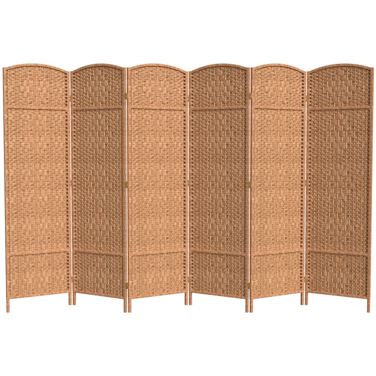 Natural Fiber 6-Panel Folding Room Divider with Diamond Weave