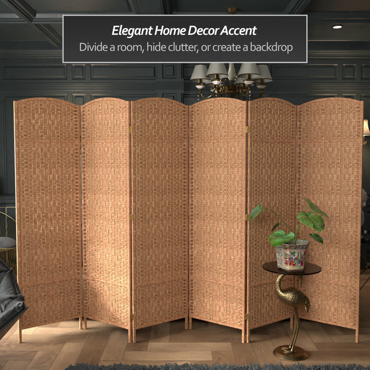 Natural Fiber 6-Panel Folding Room Divider with Diamond Weave
