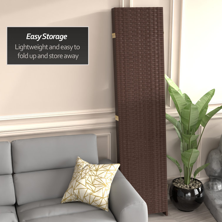 Tall Dark Mocha Woven Fiber 4-Panel Room Divider