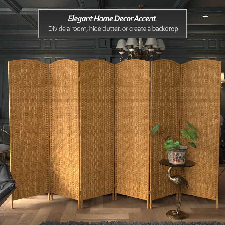Light Beige Woven Plant Fiber 6-Panel Folding Room Divider