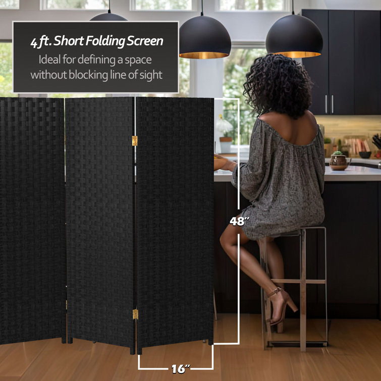 Black Woven Fiber 4 ft. 3-Panel Room Divider