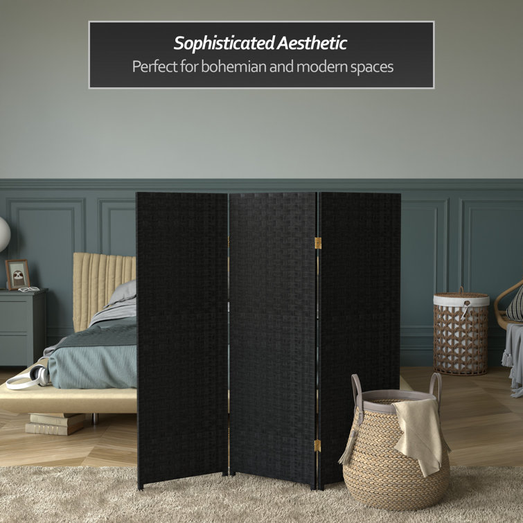 Black Woven Fiber 4 ft. 3-Panel Room Divider