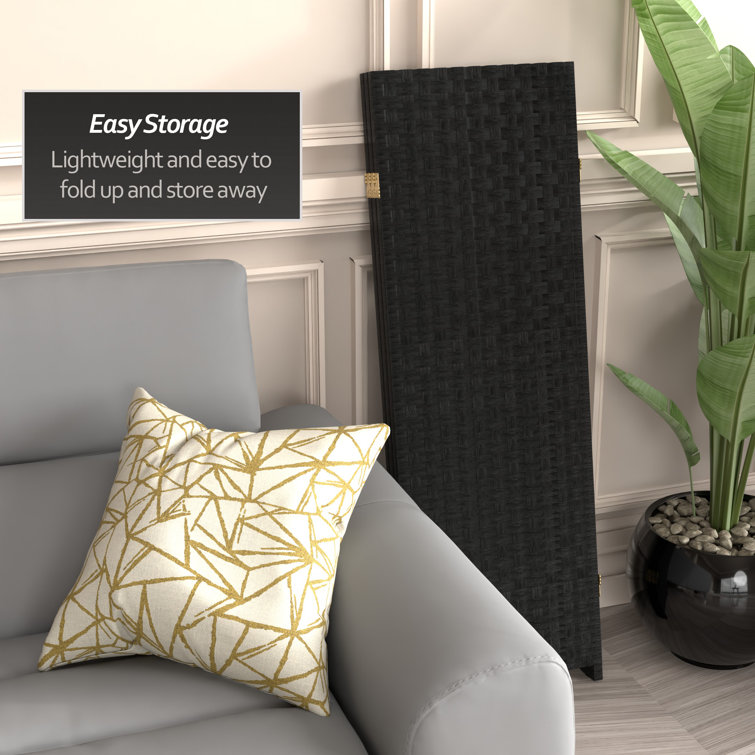Black Woven Fiber 4 ft. 3-Panel Room Divider