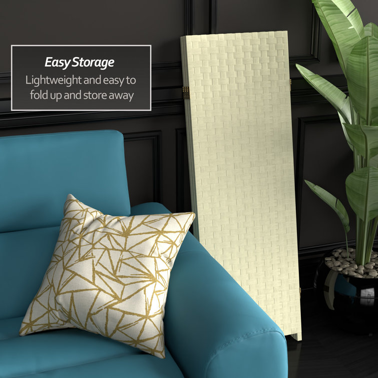 Cream Woven Fiber 4' Folding Screen Room Divider