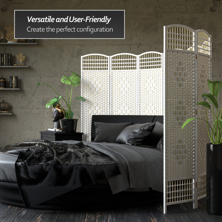 White 5 1/2 ft. Tall Fiber Weave 4-Panel Room Divider