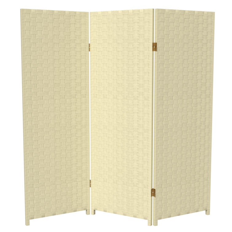 Cream Woven Fiber 4' Folding Screen Room Divider