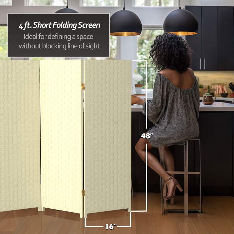 Cream Woven Fiber 4' Folding Screen Room Divider