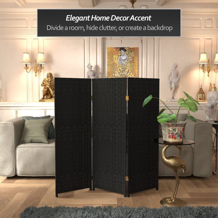 Black Woven Fiber 4 ft. 3-Panel Room Divider