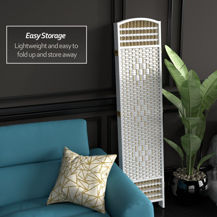 White 5 1/2 ft. Tall Fiber Weave 4-Panel Room Divider