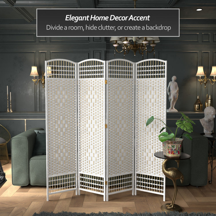 White 5 1/2 ft. Tall Fiber Weave 4-Panel Room Divider