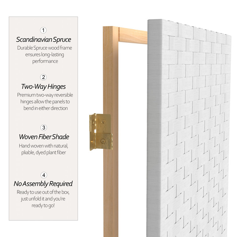 White Woven Fiber 8 Panel Folding Room Divider