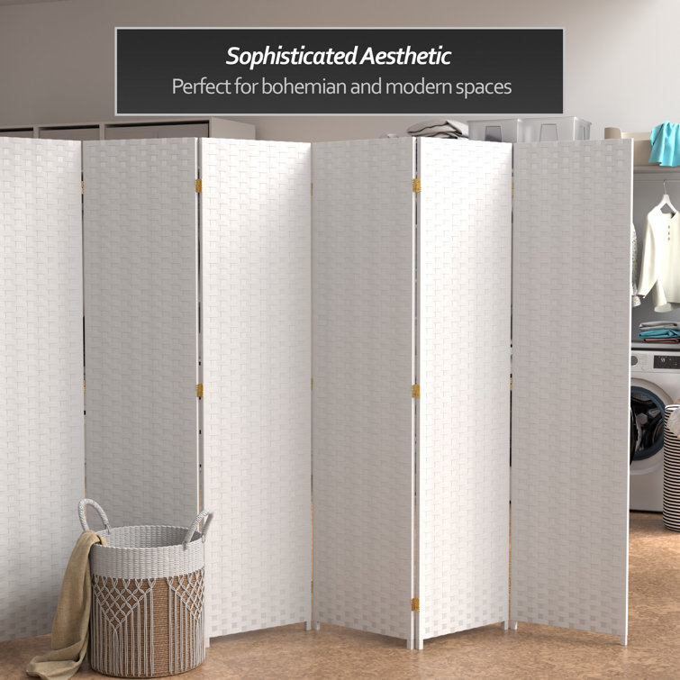 White Woven Fiber 8 Panel Folding Room Divider