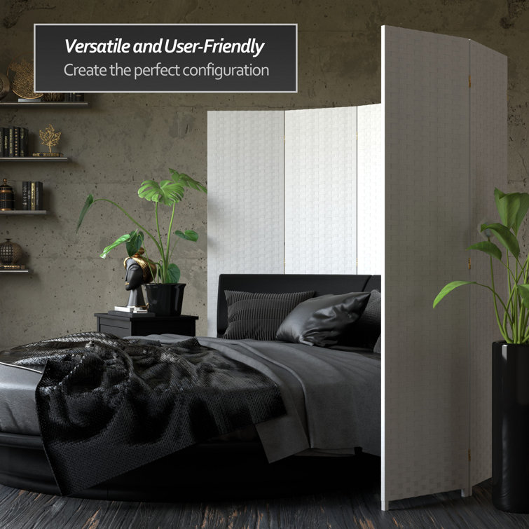 White Woven Fiber 8 Panel Folding Room Divider