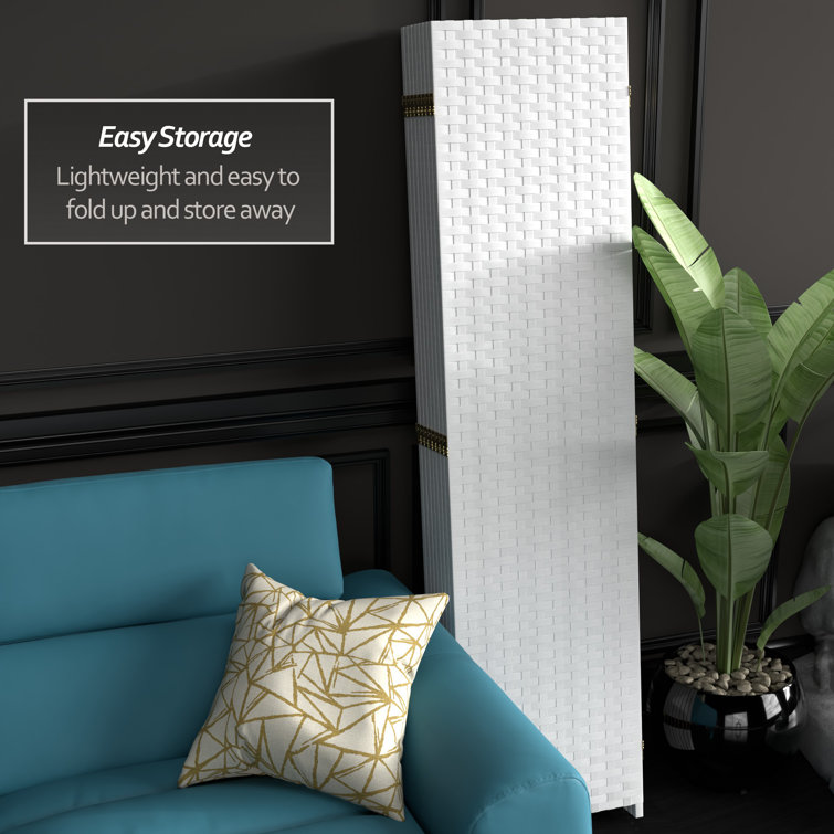 White Woven Fiber 8 Panel Folding Room Divider